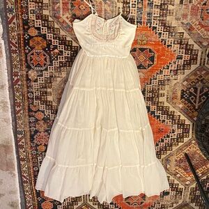 Vintage Gunne Sax Bohemian Cream Rose Embroidered Tiered Maxi Dress Wedding